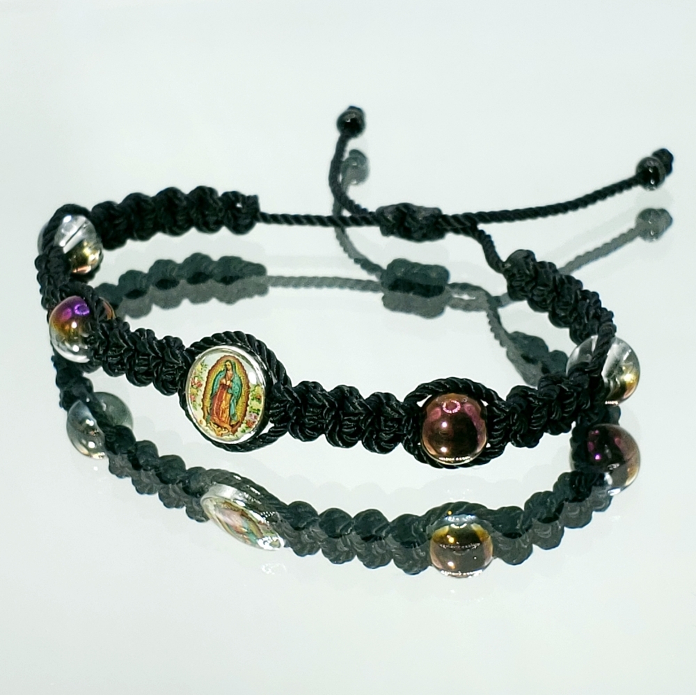 Charm bracelet, black string virgin mary wristband, evil eye bracelet, religion